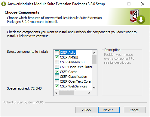 Select the extension packages to be installed