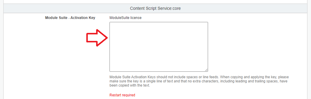 Module Suite - Activation License configuration field