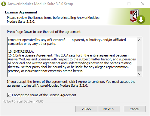 Accept Module Suite EULA