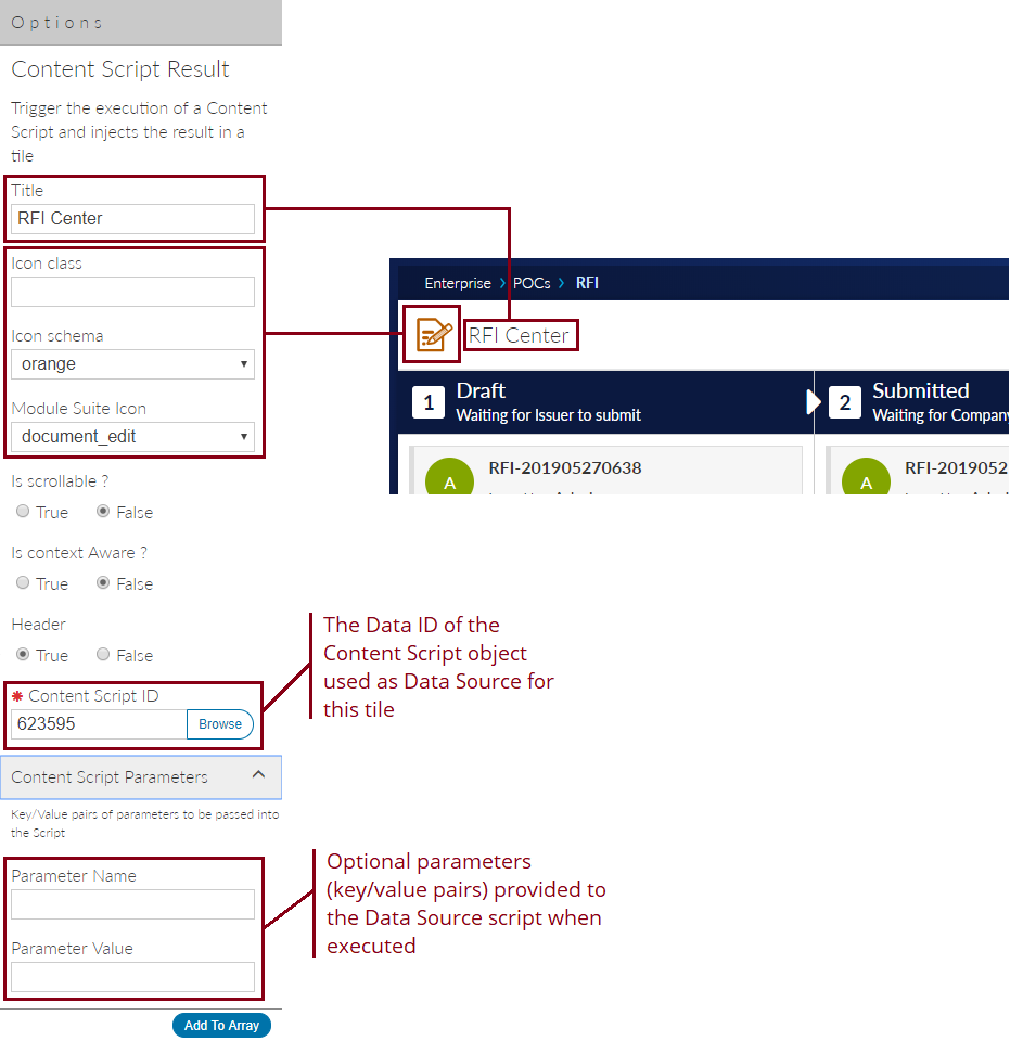 Content Script Tile configuration